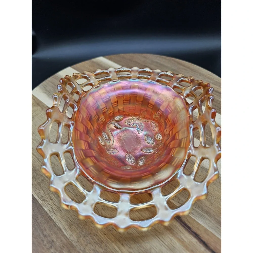 Fenton Vintage Marigold Carnival‎ Glass Open Edge Basket Weave  Bowl 2 sides up